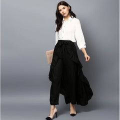 Generic Women's Rayon Ruffled Elasticated Skirt (Black)