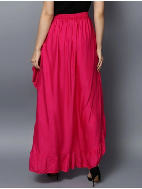 Generic Women's Rayon Ruffled Elasticated Skirt (Pink)