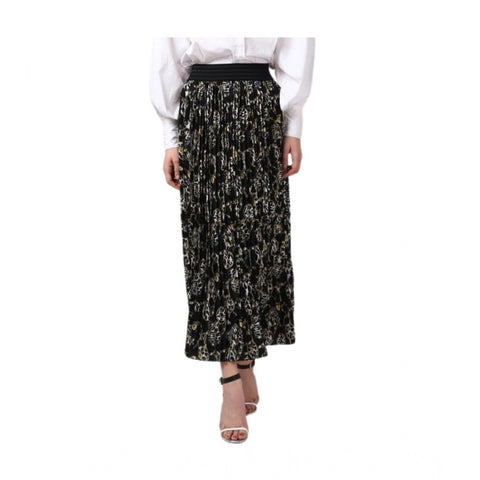 Generic Women's Georgette Chain Print Elasticated Skirt (Black-Cream)