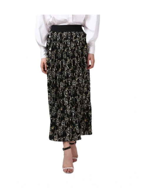Generic Women's Georgette Chain Print Elasticated Skirt (Black-Cream)