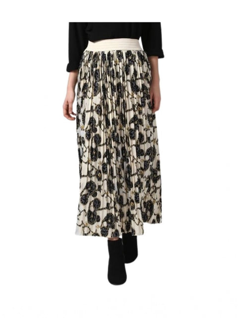 Generic Women's Georgette Chain Print Elasticated Skirt (Cream-Black)