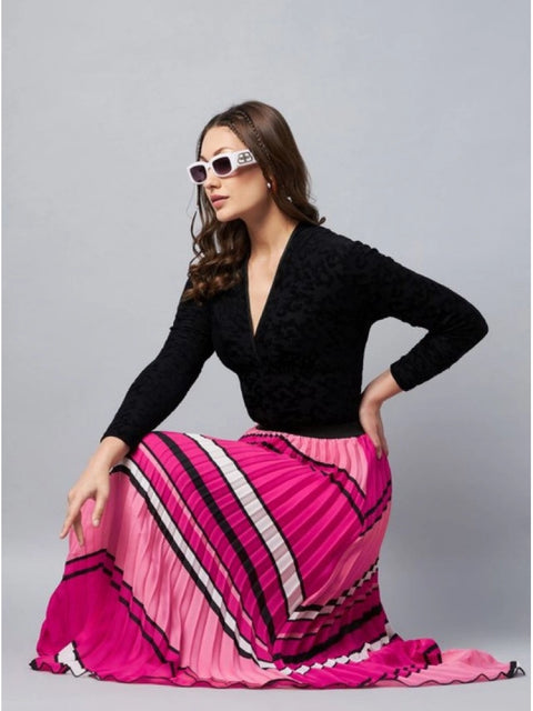 Generic Women's Satin Pleated Elasticated Skirt (Pink)