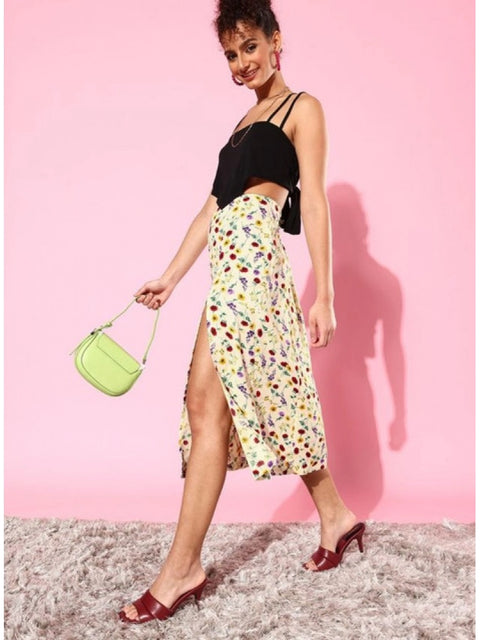 Generic Women's Polyester Floral Side Zip Skirt (Multicolor)