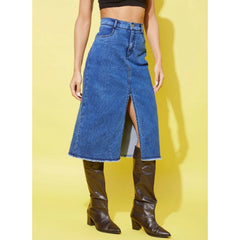 Generic Women's Denim Solid Buttoned Skirt (Blue)
