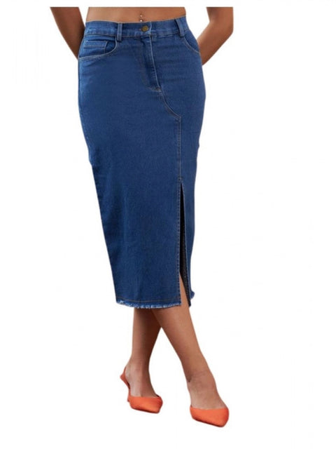 Generic Women's Denim Lycra Solid Button Skirt (Blue)