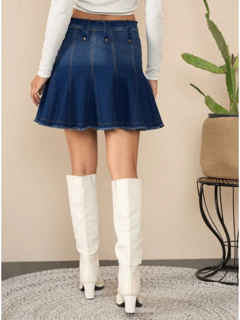 Generic Women's Denim Washed Buttoned Skirt (Blue)