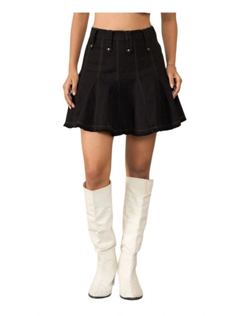 Generic Women's Denim Washed Buttoned Skirt (Black)