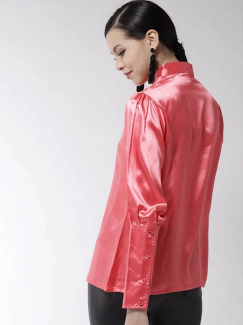 Generic Women's Polyester Solid Long Sleeves Top (Coral)