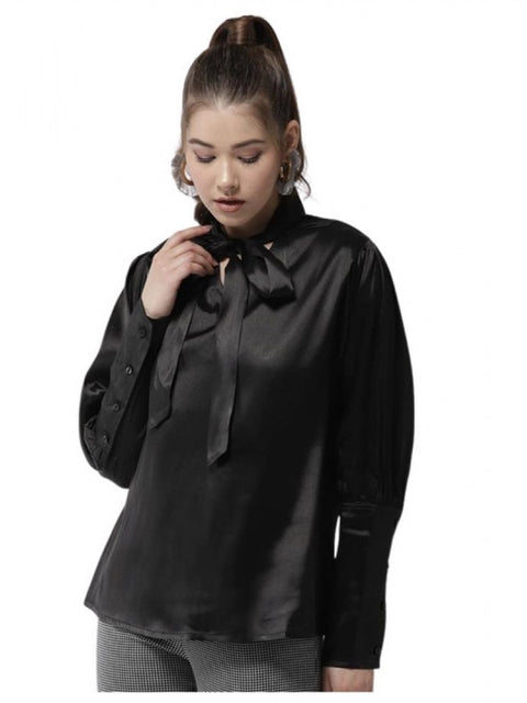 Generic Women's Polyester Solid Long Sleeves Top (Black)