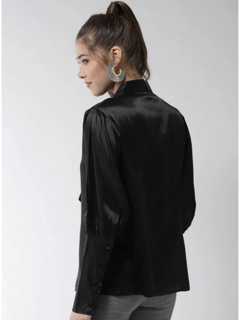 Generic Women's Polyester Solid Long Sleeves Top (Black)