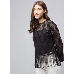 Generic Women's Lace Self Design Short Sleeve Top (Black)