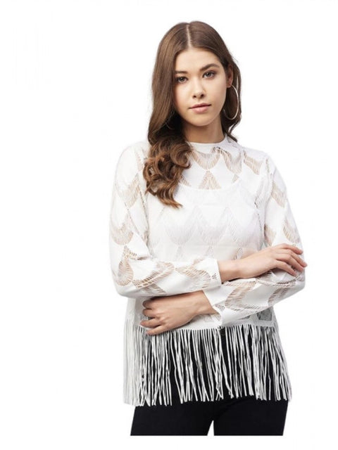 Generic Women's Lace Self Design Short Sleeve Top (White)