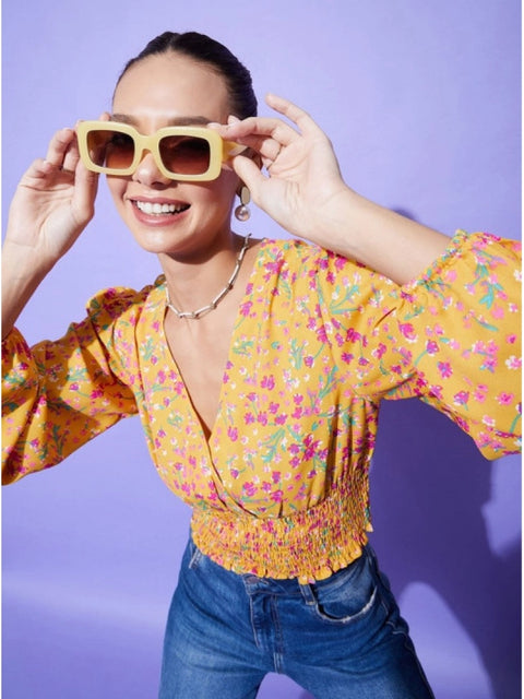 Generic Women's Polyester Floral Long Sleeves Top (Multicolor)