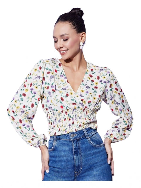 Generic Women's Polyester Floral Long Sleeves Top (Multicolor)