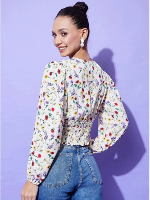 Generic Women's Polyester Floral Long Sleeves Top (Multicolor)
