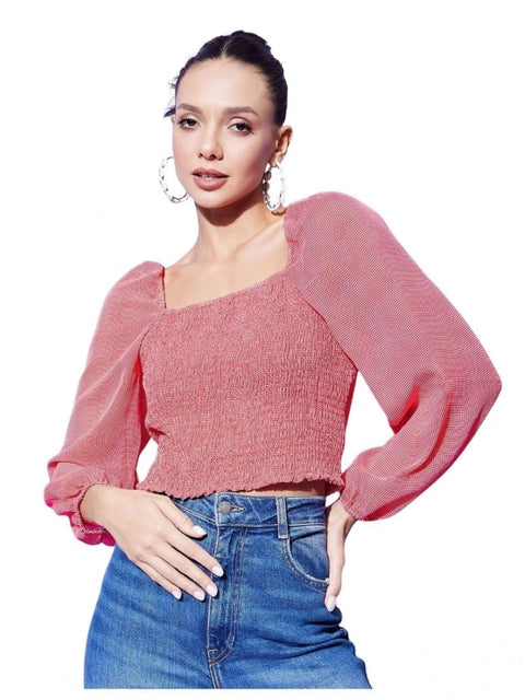 Generic Women's Polyester Floral Long Sleeves Top (Red)