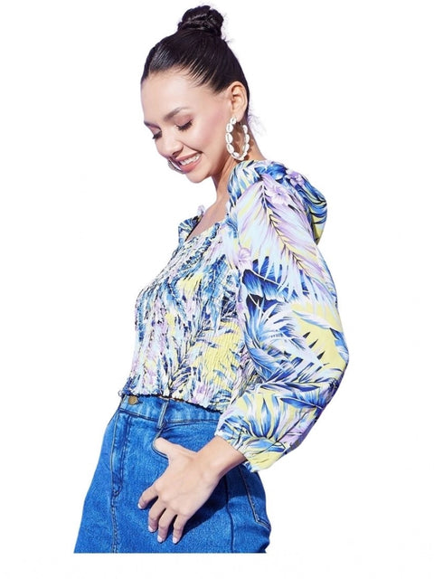 Generic Women's Polyester Floral Long Sleeves Top (Multicolor)
