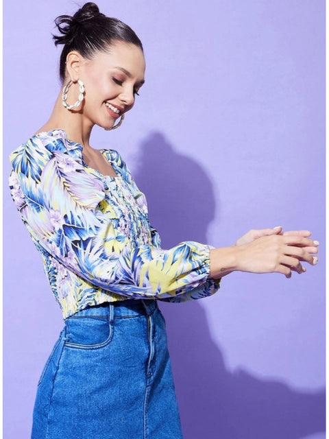 Generic Women's Polyester Floral Long Sleeves Top (Multicolor)