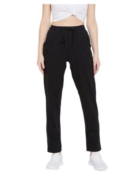 Generic Women's Cotton Solid Elasticated Track Pants (Black)