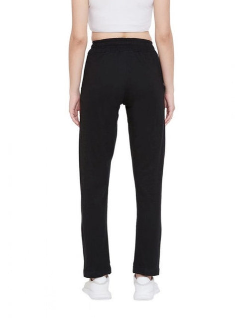 Generic Women's Cotton Solid Elasticated Track Pants (Black)