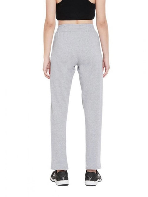 Generic Women's Cotton Solid Elasticated Track Pants (Light Grey)