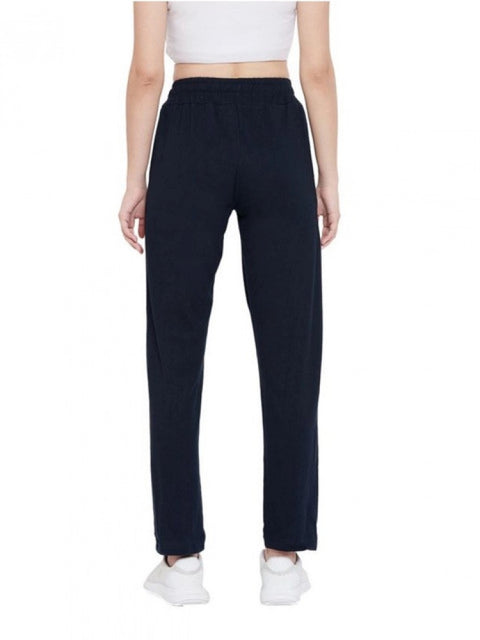 Generic Women's Cotton Solid Elasticated Track Pants (Navy)
