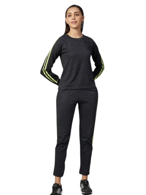 Generic Women's Cotton Solid Long Sleeves Tracksuit (Dark Grey - Green)