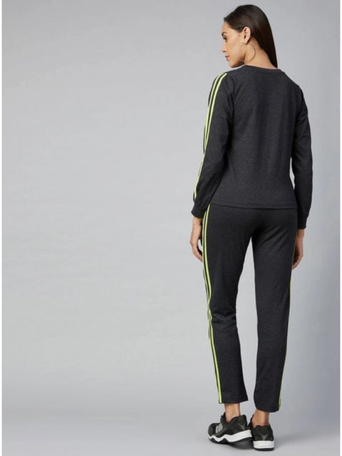 Generic Women's Cotton Solid Long Sleeves Tracksuit (Dark Grey - Green)