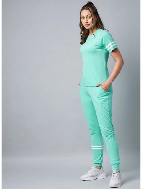 Generic Women's Cotton Striped Short Sleeve Tracksuit (Green)