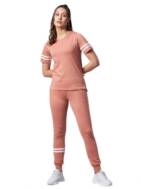 Generic Women's Cotton Striped Short Sleeve Tracksuit (Pink)