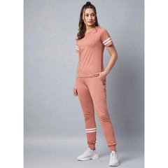 Generic Women's Cotton Striped Short Sleeve Tracksuit (Pink)