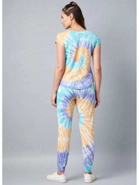 Generic Women's Cotton Tie And Dye Short Sleeve Tracksuit (Multicolor)