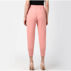 Generic Women's Polyester Solid Elasticated Trousers (Pink)