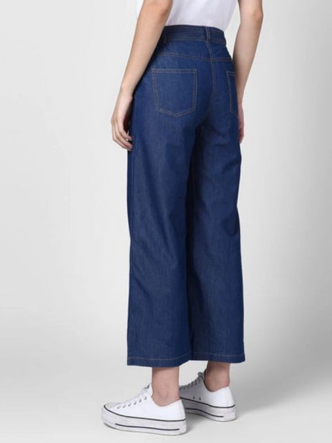 Generic Women's Denim Solid Elasticated Trousers (Blue)