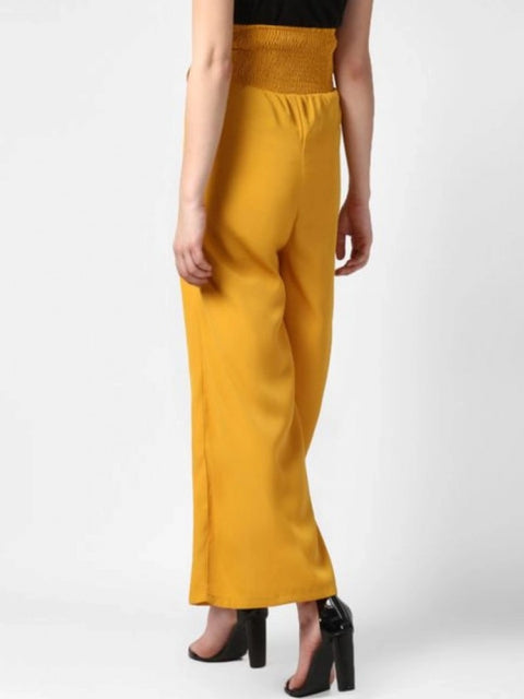 Generic Women's Polyester Solid Smocked Trousers (Yellow)