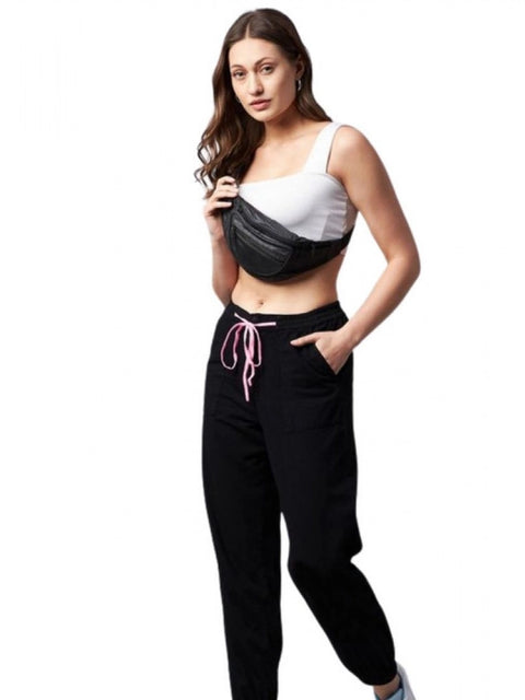 Generic Women's Cotton Twill Solid Elasticated Trousers (Black)