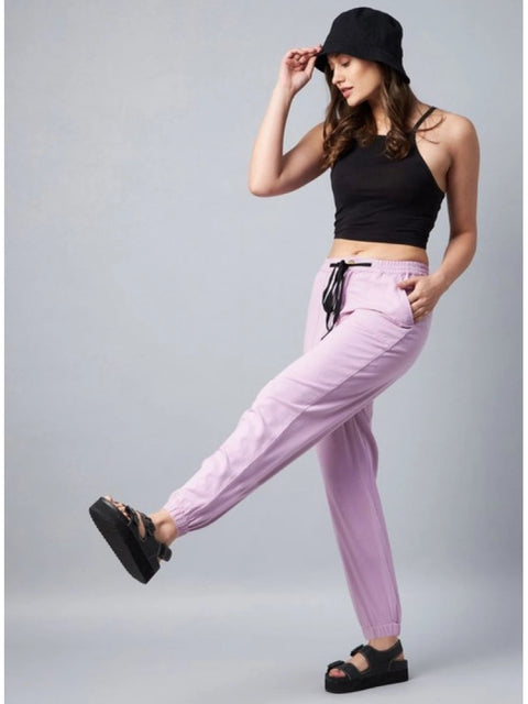 Generic Women's Coton Twill Solid Elasticated Trousers (Lavender)