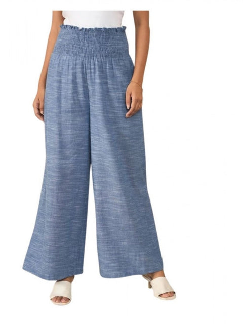 Generic Women's Cotton Self Design Smocked Trousers (Blue)