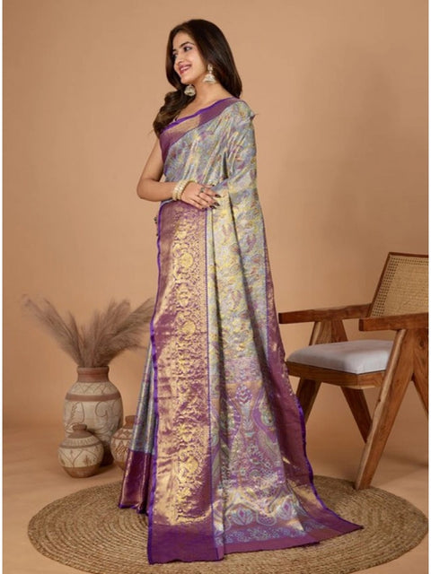Women's Jacquard Saree With Unstitched Blouse 5.5Mtr (Multicolor)