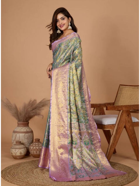 Women's Jacquard Saree With Unstitched Blouse 5.5Mtr (Multicolor)