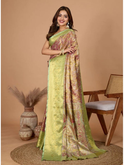 Women's Jacquard Saree With Unstitched Blouse 5.5Mtr (Multicolor)