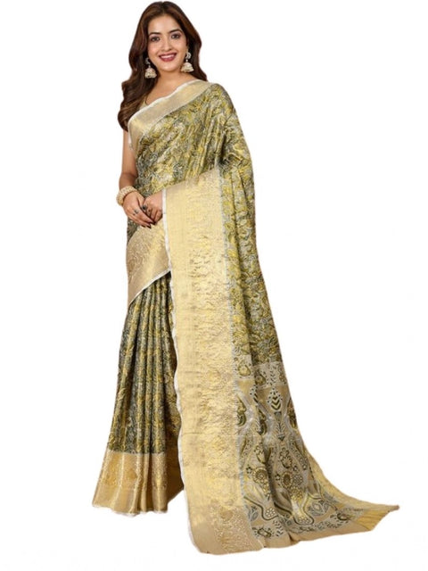 Women's Jacquard Saree With Unstitched Blouse 5.5Mtr (Olive)