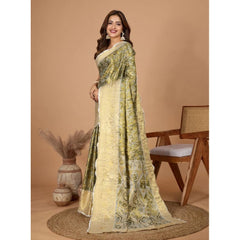 Generic Women's Jacquard Saree With Unstitched Blouse 5.5Mtr (Olive)