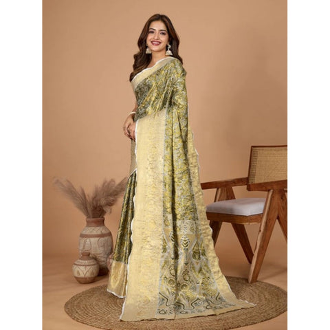 Generic Women's Jacquard Saree With Unstitched Blouse 5.5Mtr (Olive)