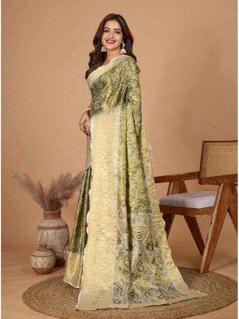 Women's Jacquard Saree With Unstitched Blouse 5.5Mtr (Olive)