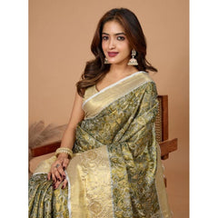 Generic Women's Jacquard Saree With Unstitched Blouse 5.5Mtr (Olive)