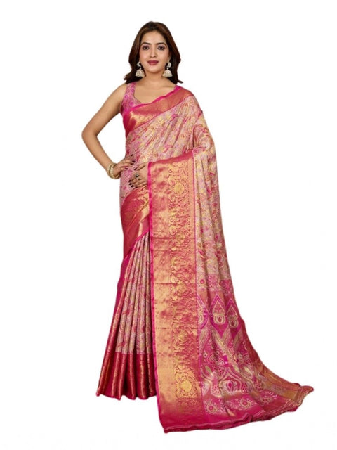 Women's Jacquard Saree With Unstitched Blouse 5.5Mtr (Pink)
