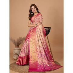 Generic Women's Jacquard Saree With Unstitched Blouse 5.5Mtr (Pink)