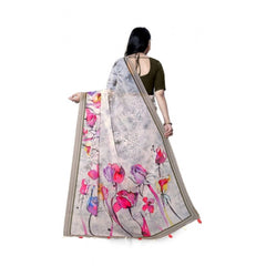 Generic Women's Georgette Floral Printed Saree With Unstitched Blouse 5.5Mtr (Beige)