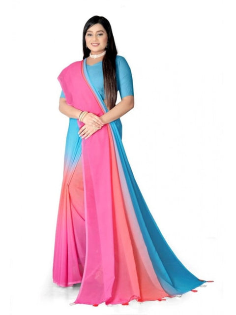 Women's Georgette Floral Printed Saree With Unstitched Blouse 5.5Mtr (Multicolor)